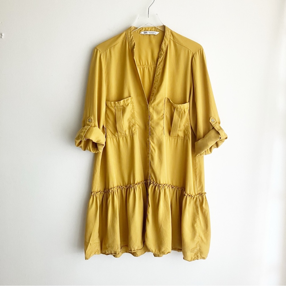 Zara Golden Mustard Tiered Mini Dress